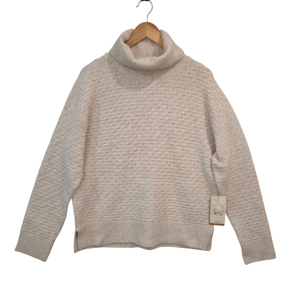 Cyrus NWT XL‎ Cream Textured Turtleneck Sweater Soft Cozy Wool Blend